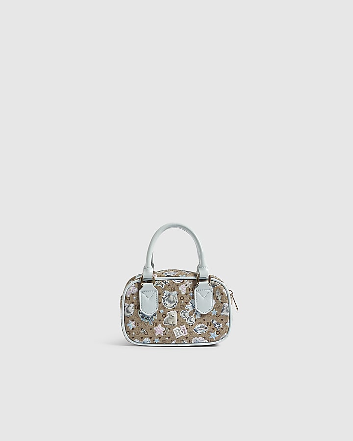 Girls Brown Icy Monogram Mini Bowler Bag