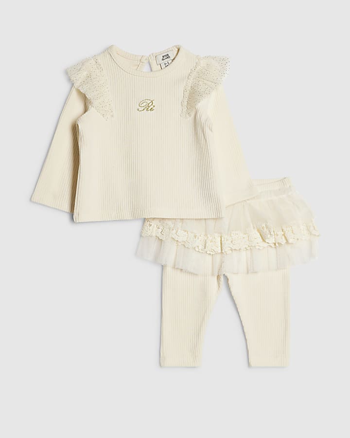 Baby Girls Cream Tulle Leggings Set