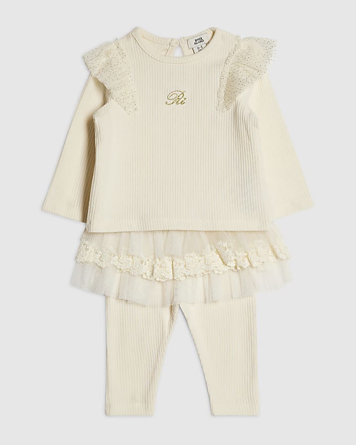 Baby Girls Cream Tulle Leggings Set