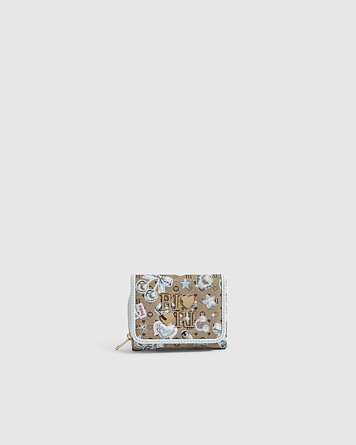 Girls Brown Icy Monogram Print Purse