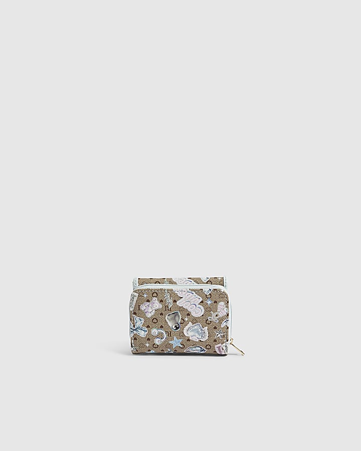 Girls Brown Icy Monogram Print Purse