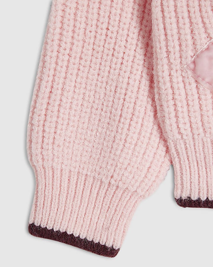 Mini Girls Pink Velvet Bow Cardigan