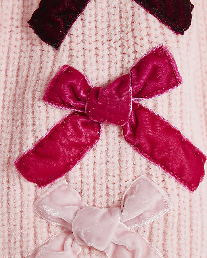 Mini Girls Pink Velvet Bow Cardigan