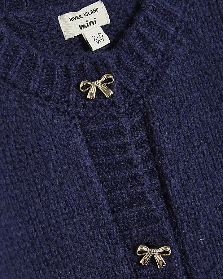 Mini Girls Navy Bear Cardigan