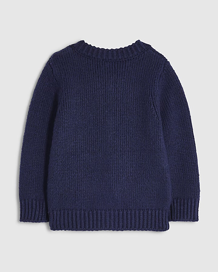 Mini Girls Navy Bear Cardigan