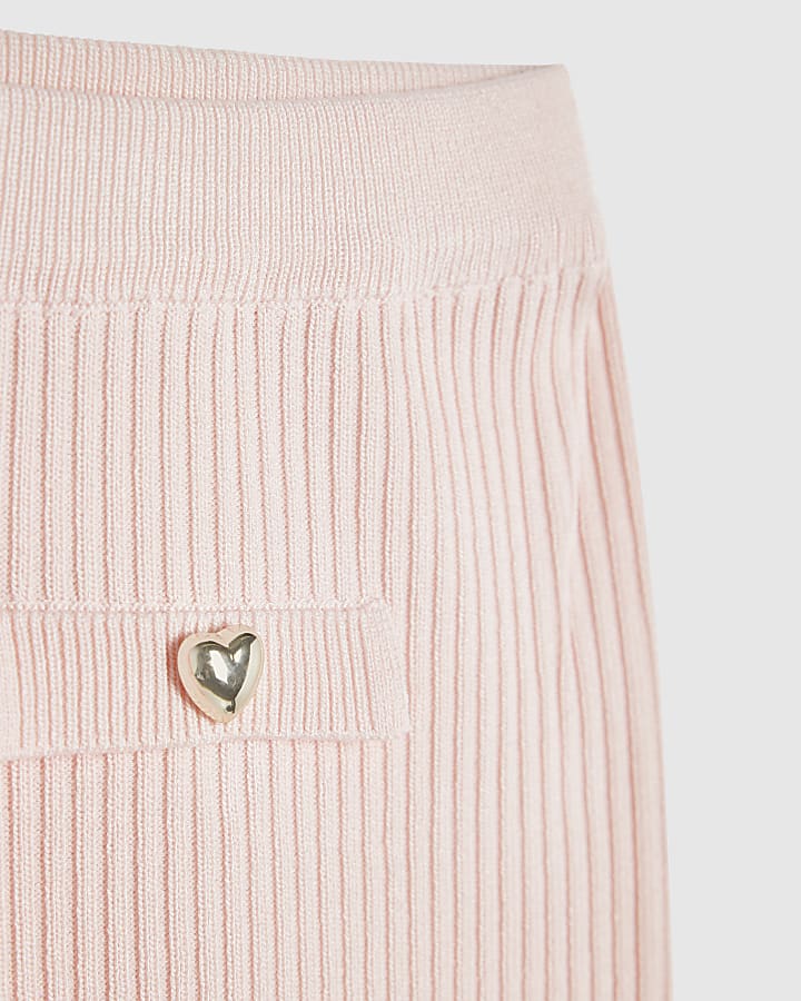 Girls Pink Knitted Wide Leg Trousers Set