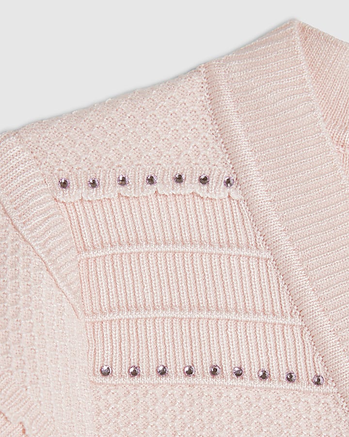 Girls Pink Knitted Wide Leg Trousers Set