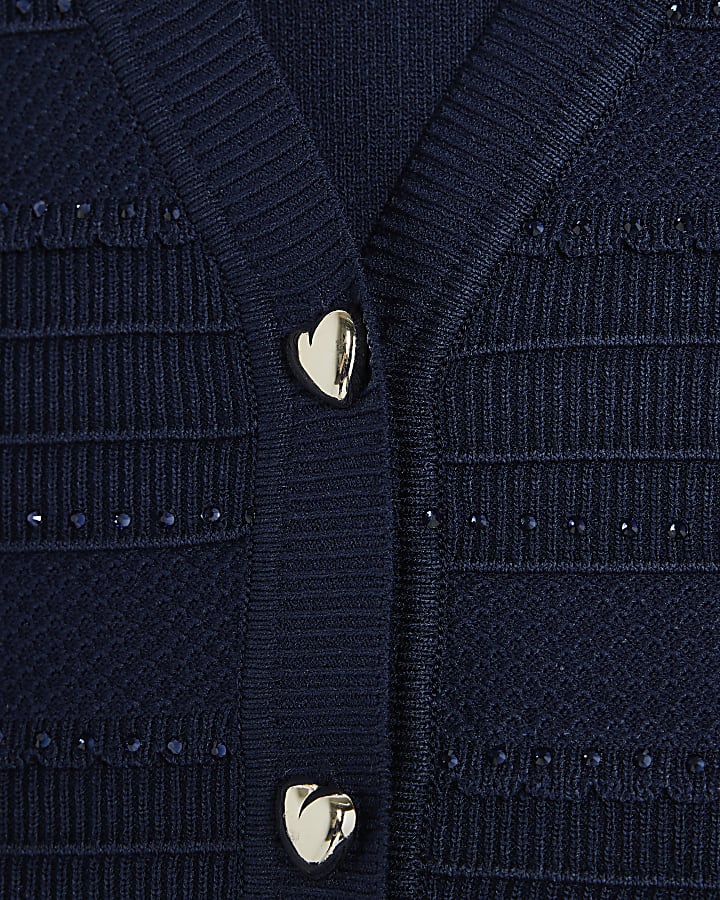 Girls Navy Knitted Wide Leg Trousers Set