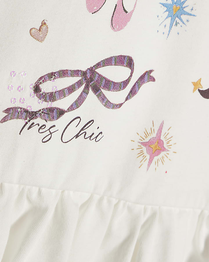 Mini Girls Cream Bow Print Leggings Set