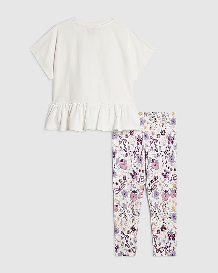 Mini Girls Cream Bow Print Leggings Set