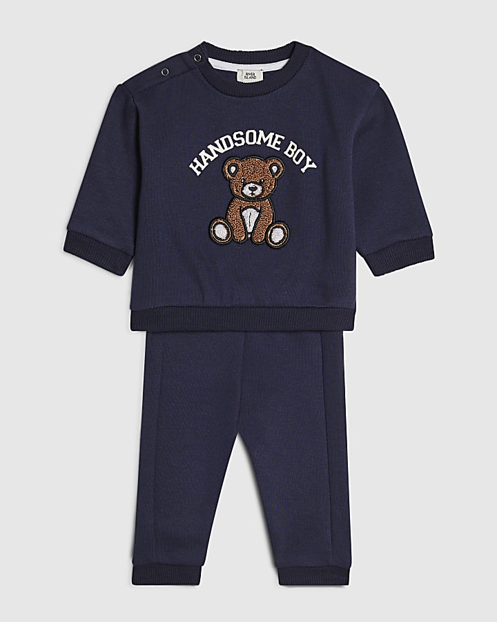 Baby Boys Navy Bear Sweatshirt Set