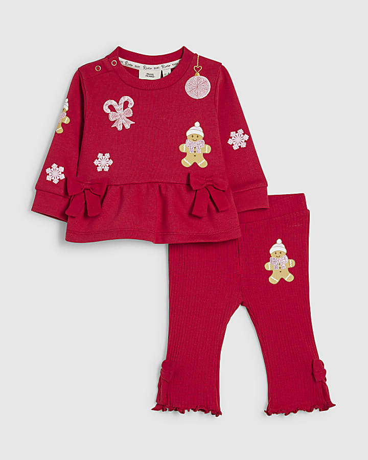 Baby Girls Red Christmas Novelty Peplum Set