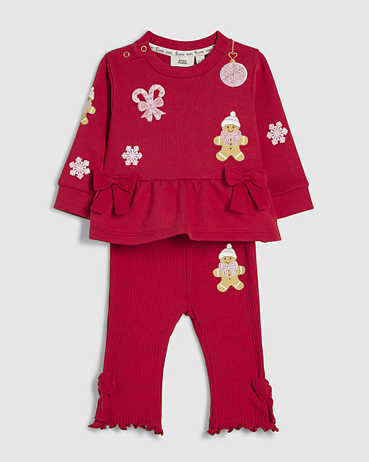 Baby Girls Red Christmas Novelty Peplum Set