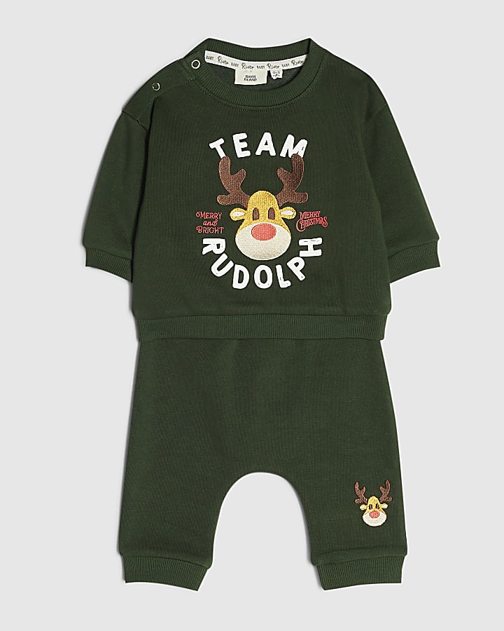 Baby Boys Green Reindeer Sweatshirt Set