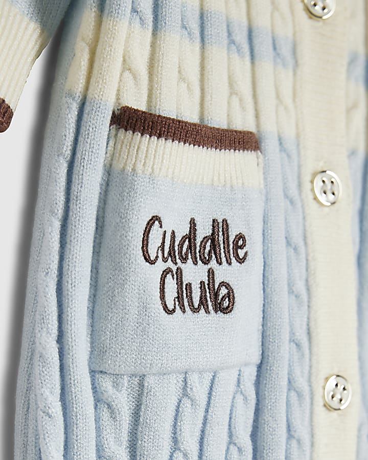 Baby Boys Blue Faux Fur Cable Knit All In One