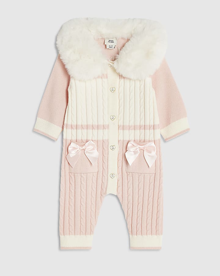 Baby Girls Pink Faux Fur Knit All In One