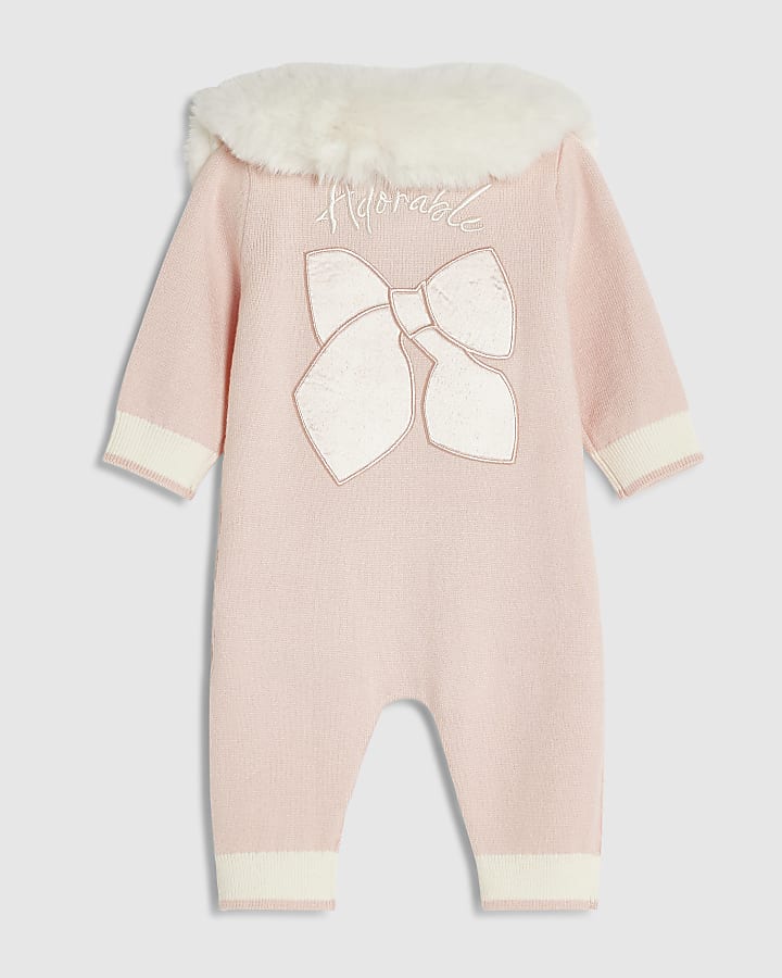 Baby Girls Pink Faux Fur Knit All In One