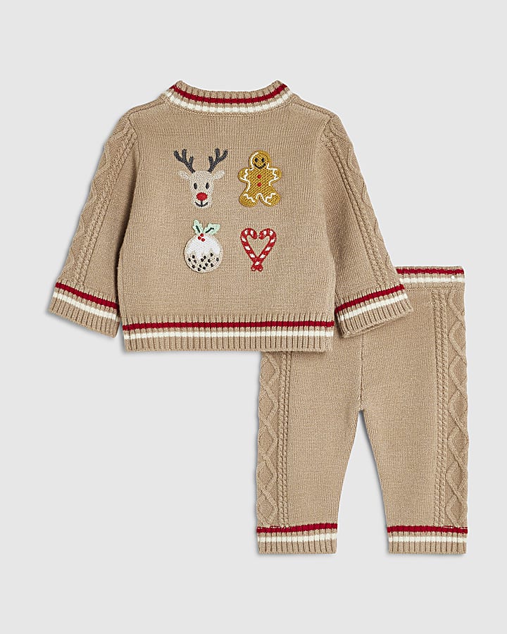 Baby Boys Beige Novelty Knitted Cardigan Set