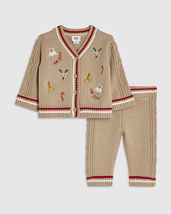 Baby Boys Beige Novelty Knitted Cardigan Set