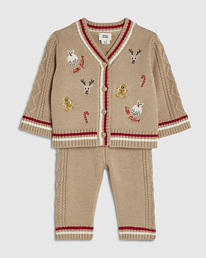 Baby Boys Beige Novelty Knitted Cardigan Set