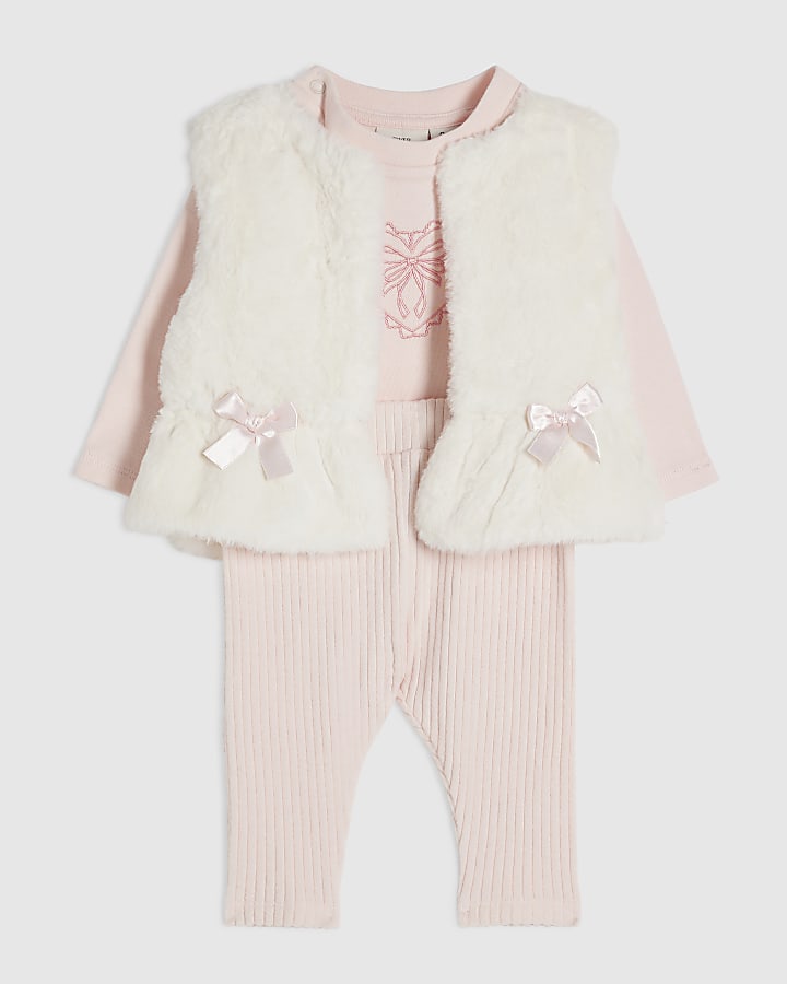 Baby Girls Pink Fur Gilet Set