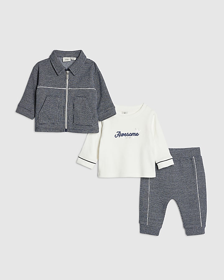 Baby Boys Navy Jacquard Shacket Set