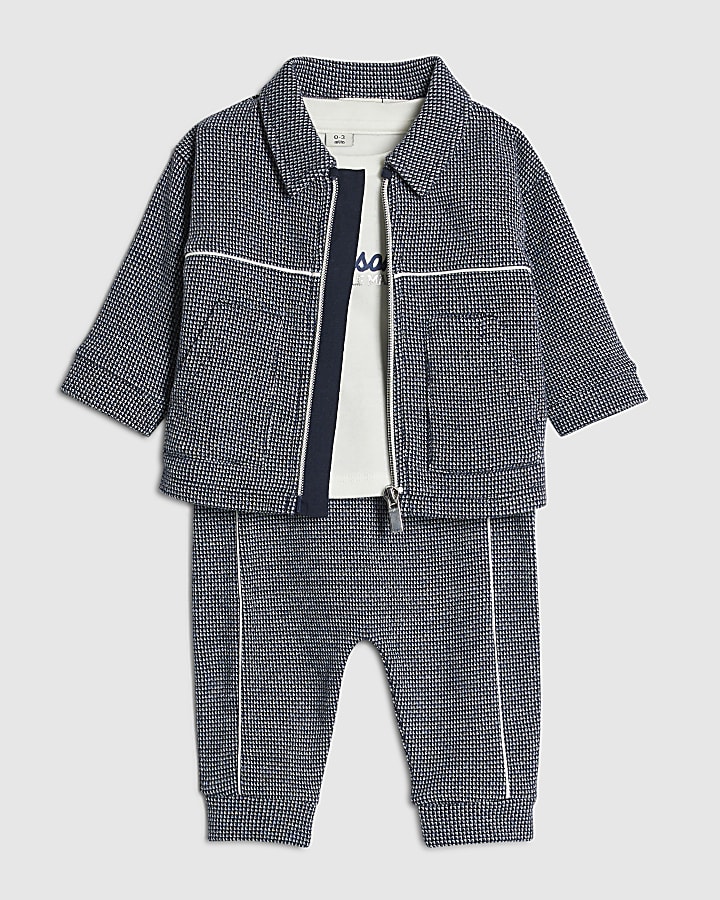 Baby Boys Navy Jacquard Shacket Set