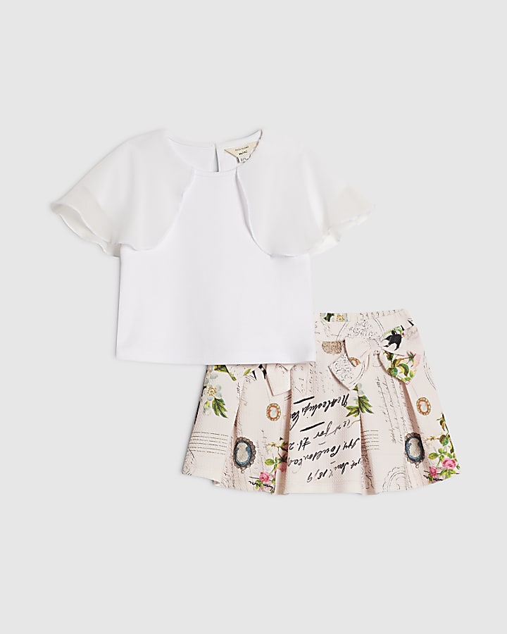 Mini Girls Pink Abstract Top and Skirt Set