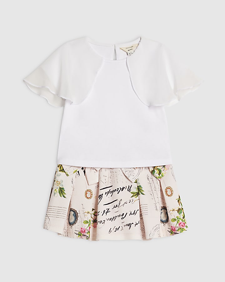 Mini Girls Pink Abstract Top and Skirt Set