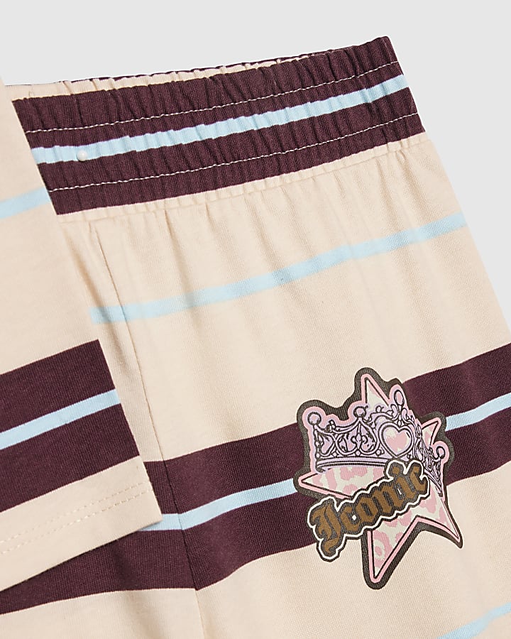 Girls Pink Stripe Polo Wide Leg Trousers Set