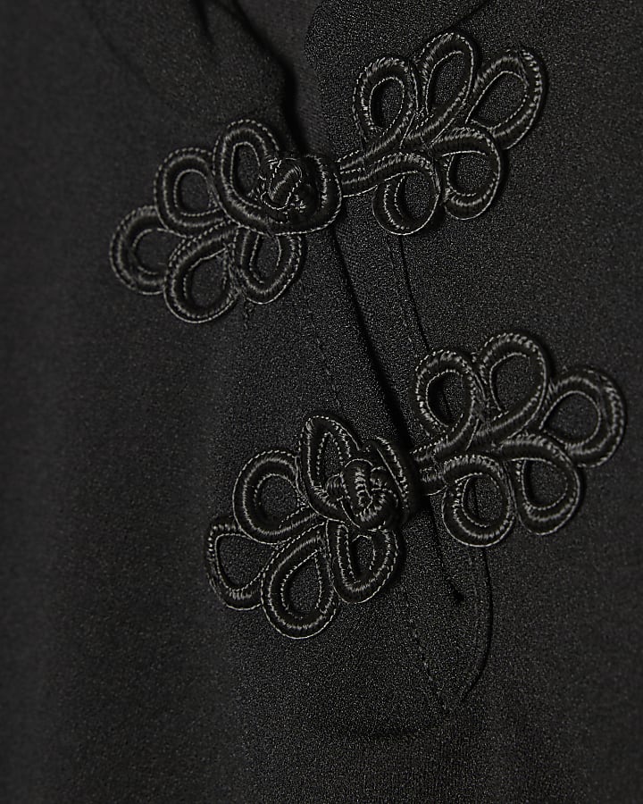 Girls Black Premium Frogging Detail Top