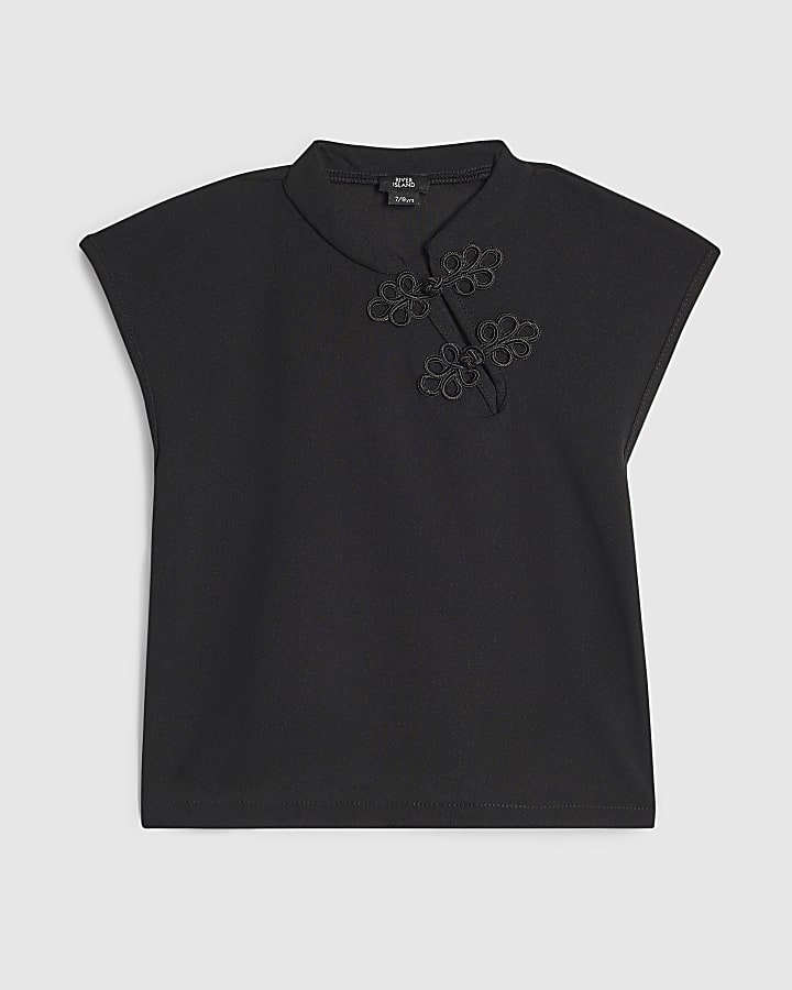 Girls Black Premium Frogging Detail Top