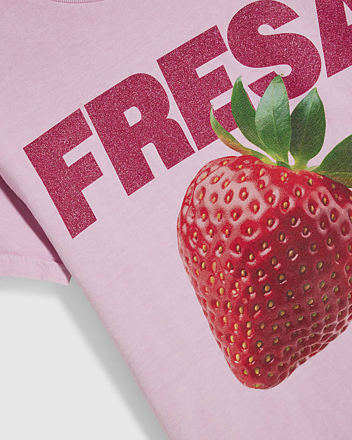 Girls Pink Glitter Fresha Strawberry T-Shirt