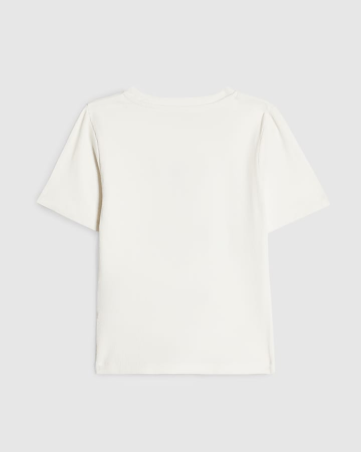Girls Cream Bow Embellished T-Shirt