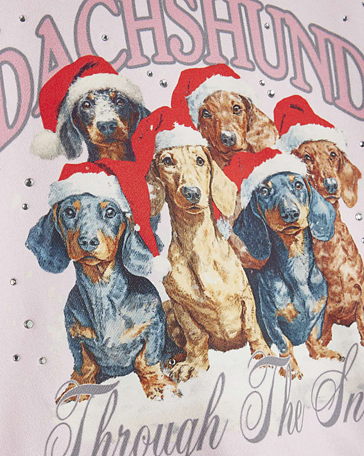 Girls Pink Christmas Daschund Graphic Pyjamas