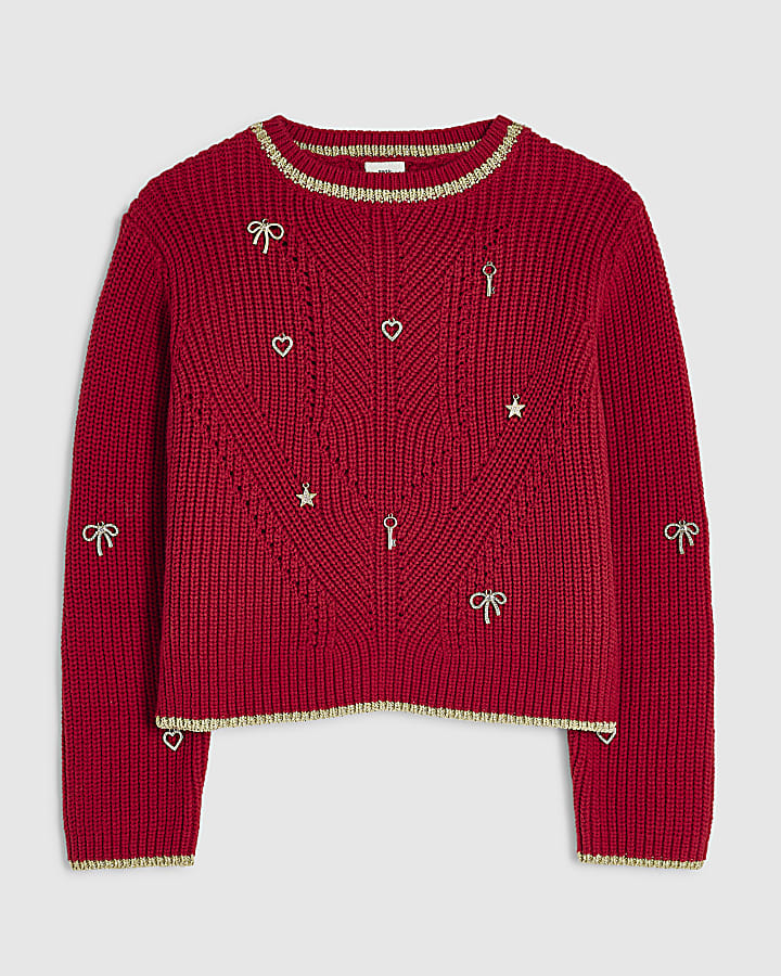 Girls Red Charm Jumper