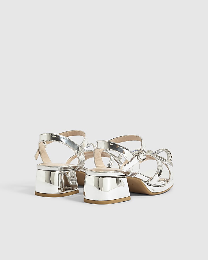 Girls Silver Diamante Heel Sandals