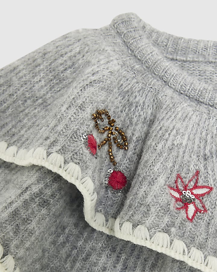 Girls Grey Frill Sequin Jumper