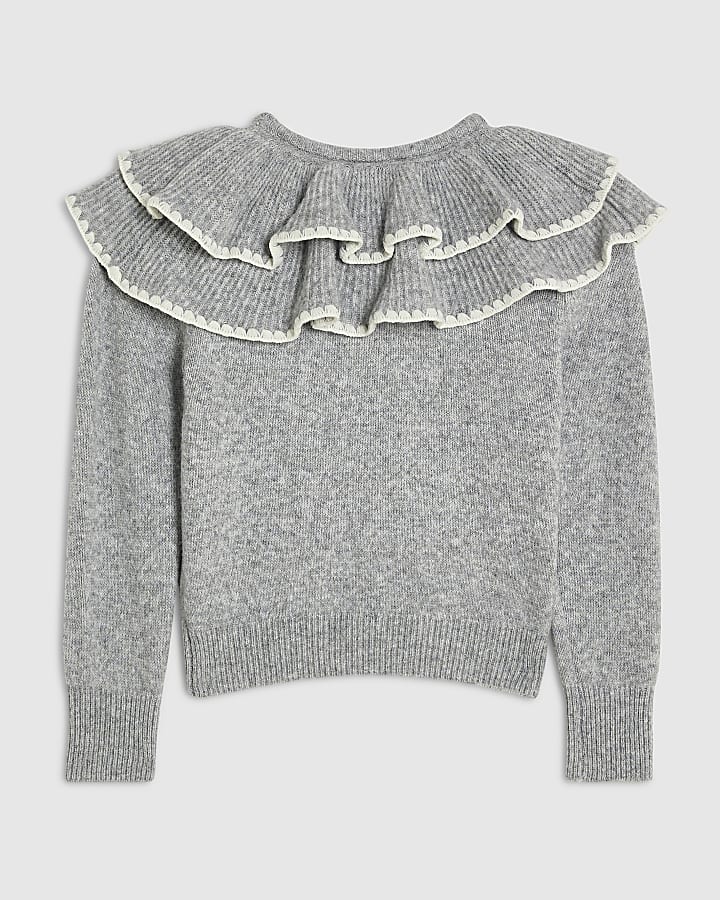 Girls Grey Frill Sequin Jumper