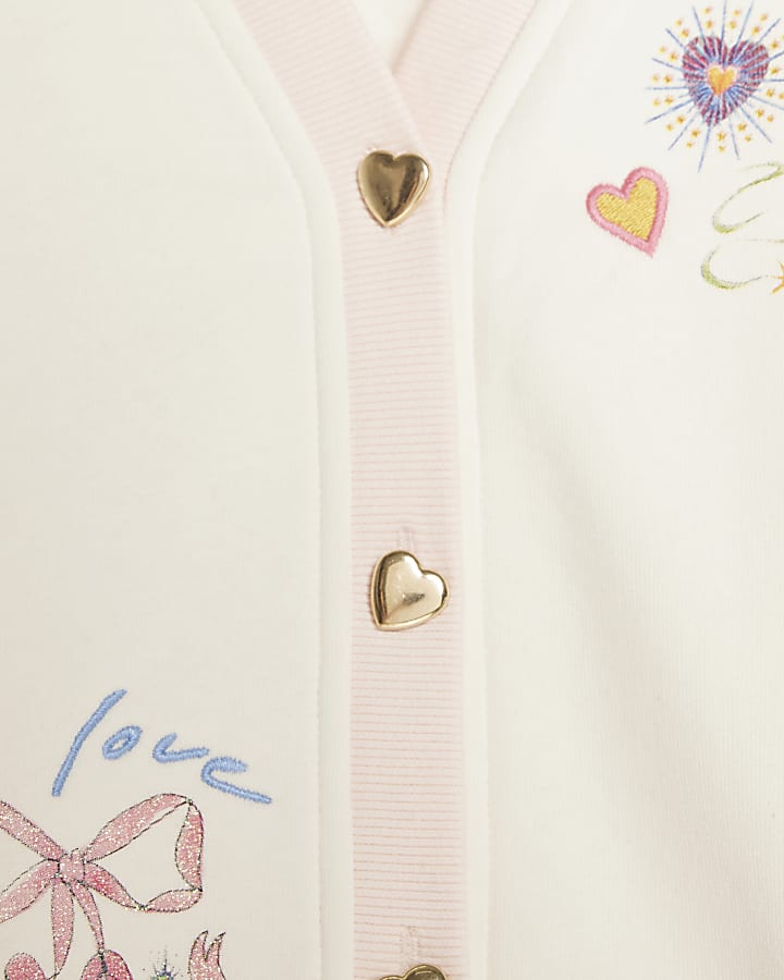 Mini Girls Cream Bow Embroidered Cardigan