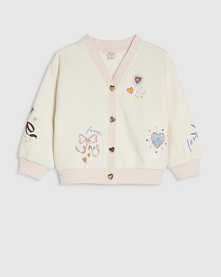 Mini Girls Cream Bow Embroidered Cardigan