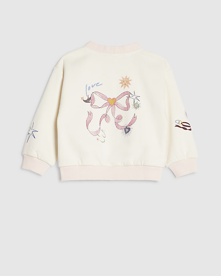 Mini Girls Cream Bow Embroidered Cardigan