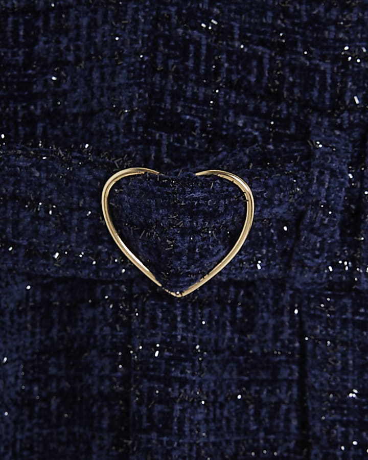 Mini Girls Navy Boucle Pinafore Shirt Dress