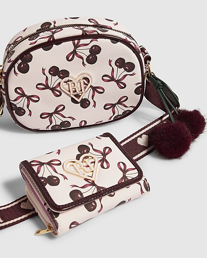 Girls Pink Cherry Crossbody Bundle Bag