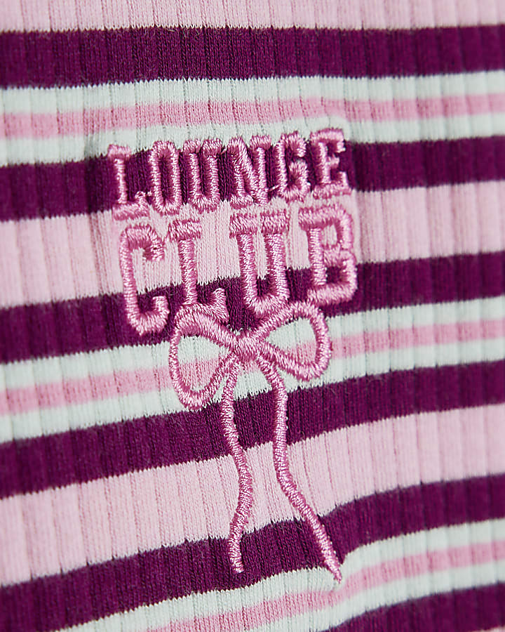 Girls Pink Stripe Short Sleeves Pyjamas Set