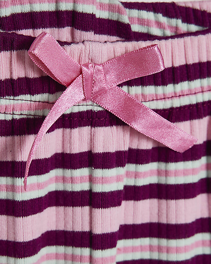 Girls Pink Stripe Short Sleeves Pyjamas Set