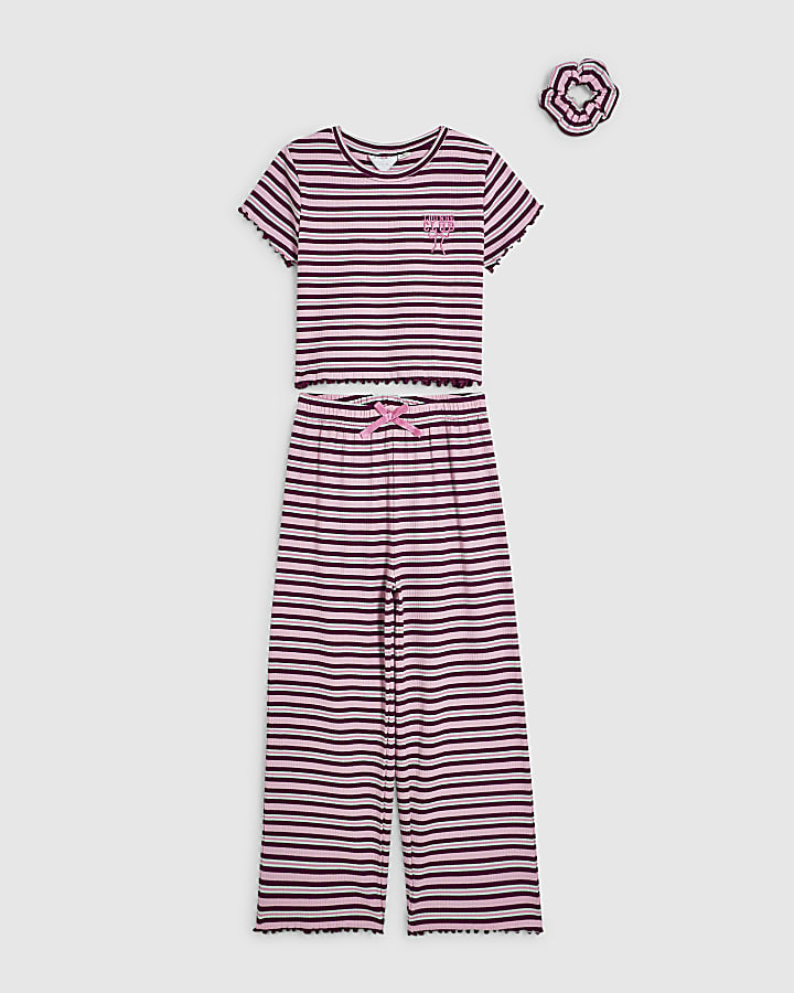 Girls Pink Stripe Short Sleeves Pyjamas Set