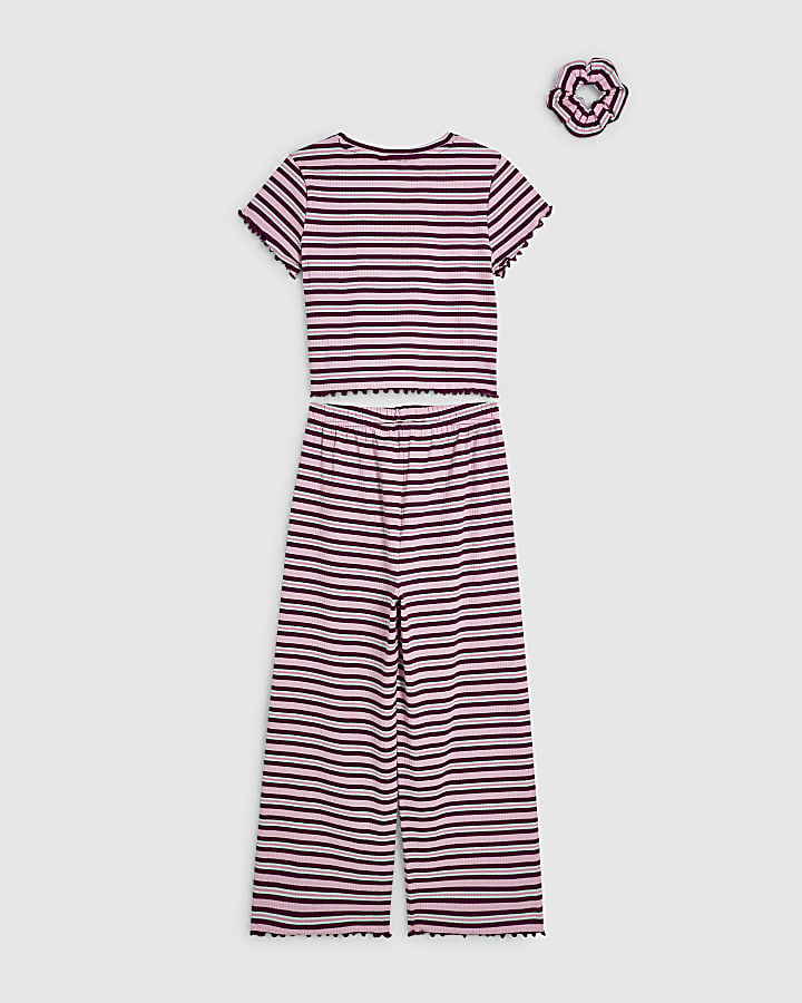 Girls Pink Stripe Short Sleeves Pyjamas Set