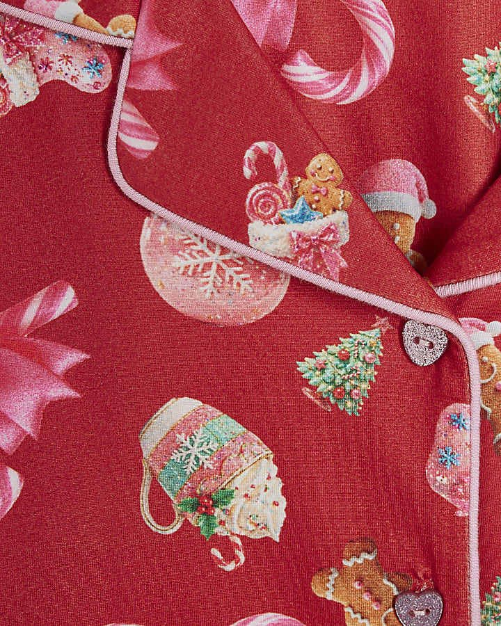 Girls Red Christmas Pyjamas Set