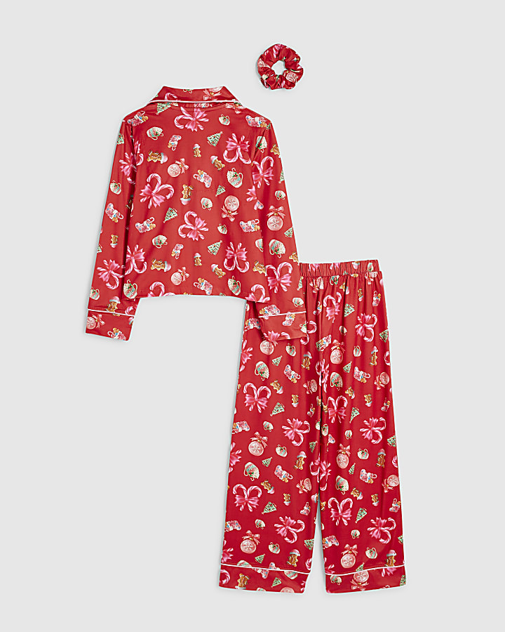 Girls Red Christmas Pyjamas Set